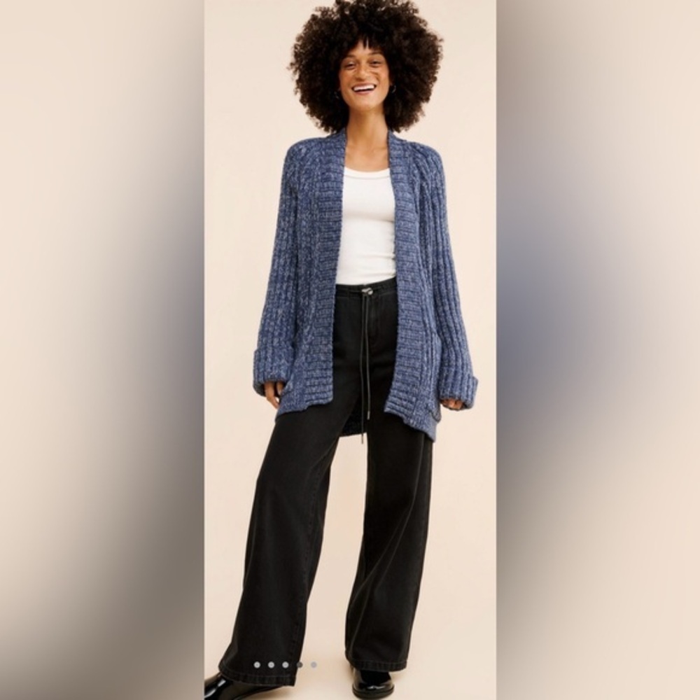 NWOT Free People XS Blossom Knit Cardigan in Blue New Sweater $128 oversized